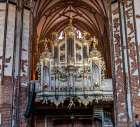 Ornate white organ, St. Johns Church, Gdansk, Poland. Church originally from 1300s. Art Print